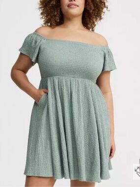 NWT Torrid Smocked Skater Off-Shoulder Mini Dress